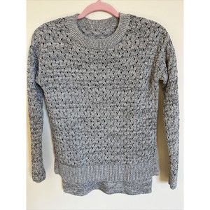 Ann Taylor LOFT Gray Heather Long Sleeve Loose Knit Cable Sweater Small